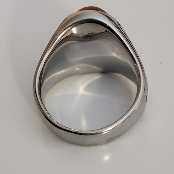 Silver Tone and Amber Colour Stone Large Size Ring - Picture 4 of 13